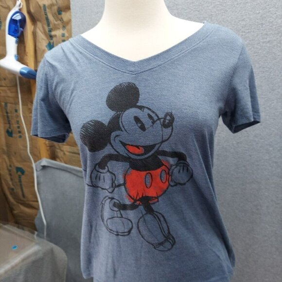 Disney Classic Mickey Mouse Strutting Blue Women's Small T Shirt V-neck - Picture 1 of 4